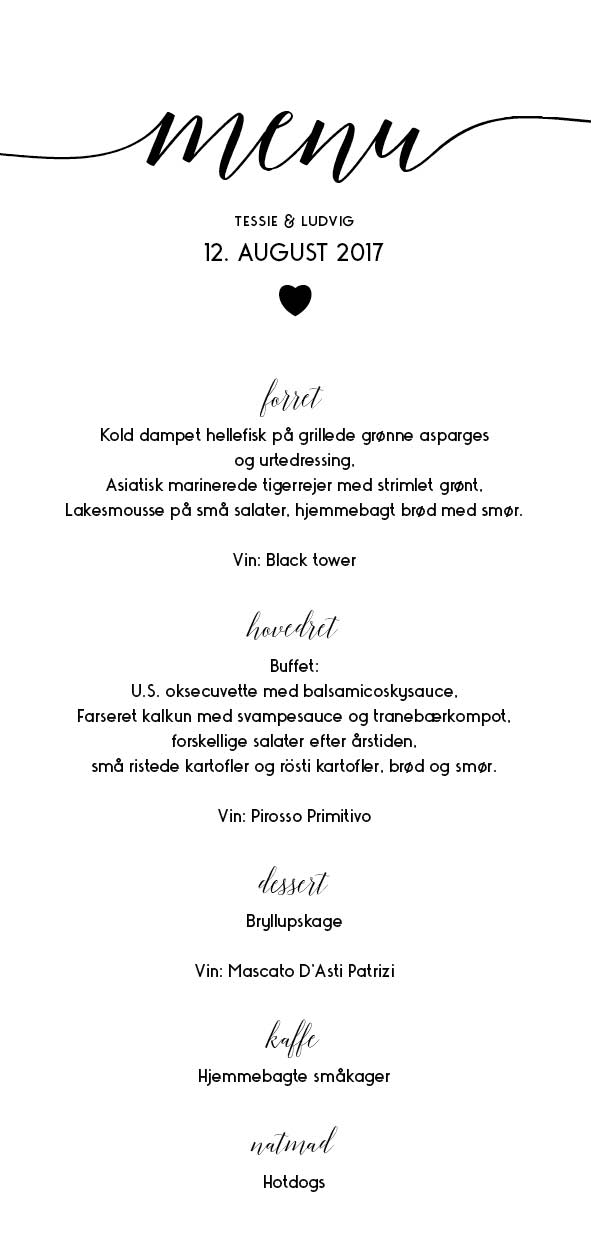 Konfirmation - Tessie & Ludvig Menukort